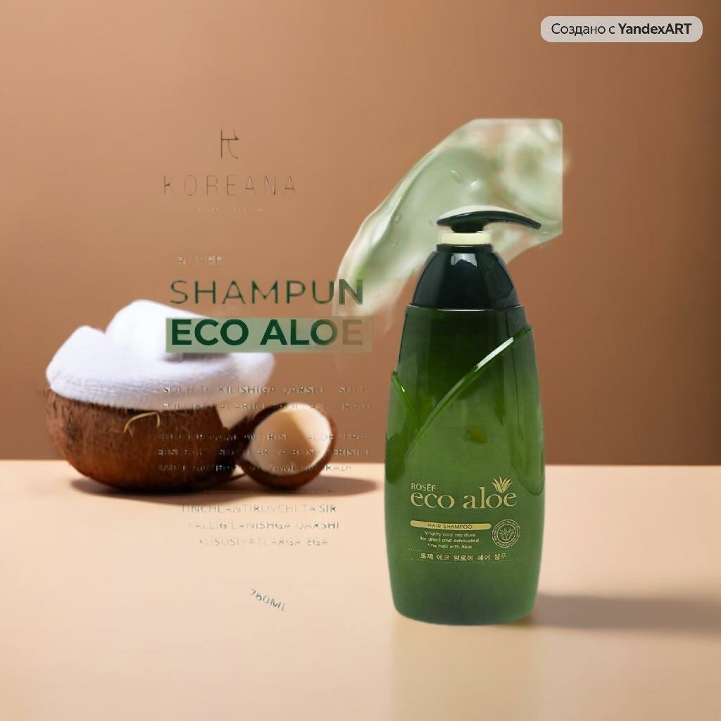 Шампунь для волос ROSEE Eco Aloe , с экстрактом алоэ, для всех типов волос 760мл