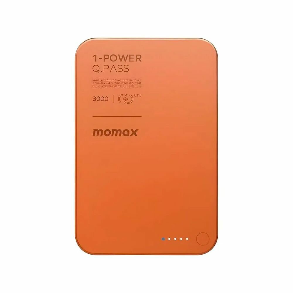 Внешний ультратонкий аккумулятор повербанк Mоmаx 1-Power Q.Pass 3000 mAh, CCC, оранжевый