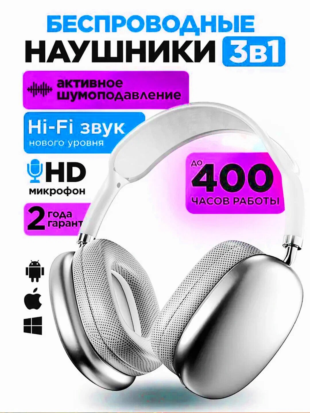 Наушники беспроводные P9, с ANC, время работы 12 часов, планарные