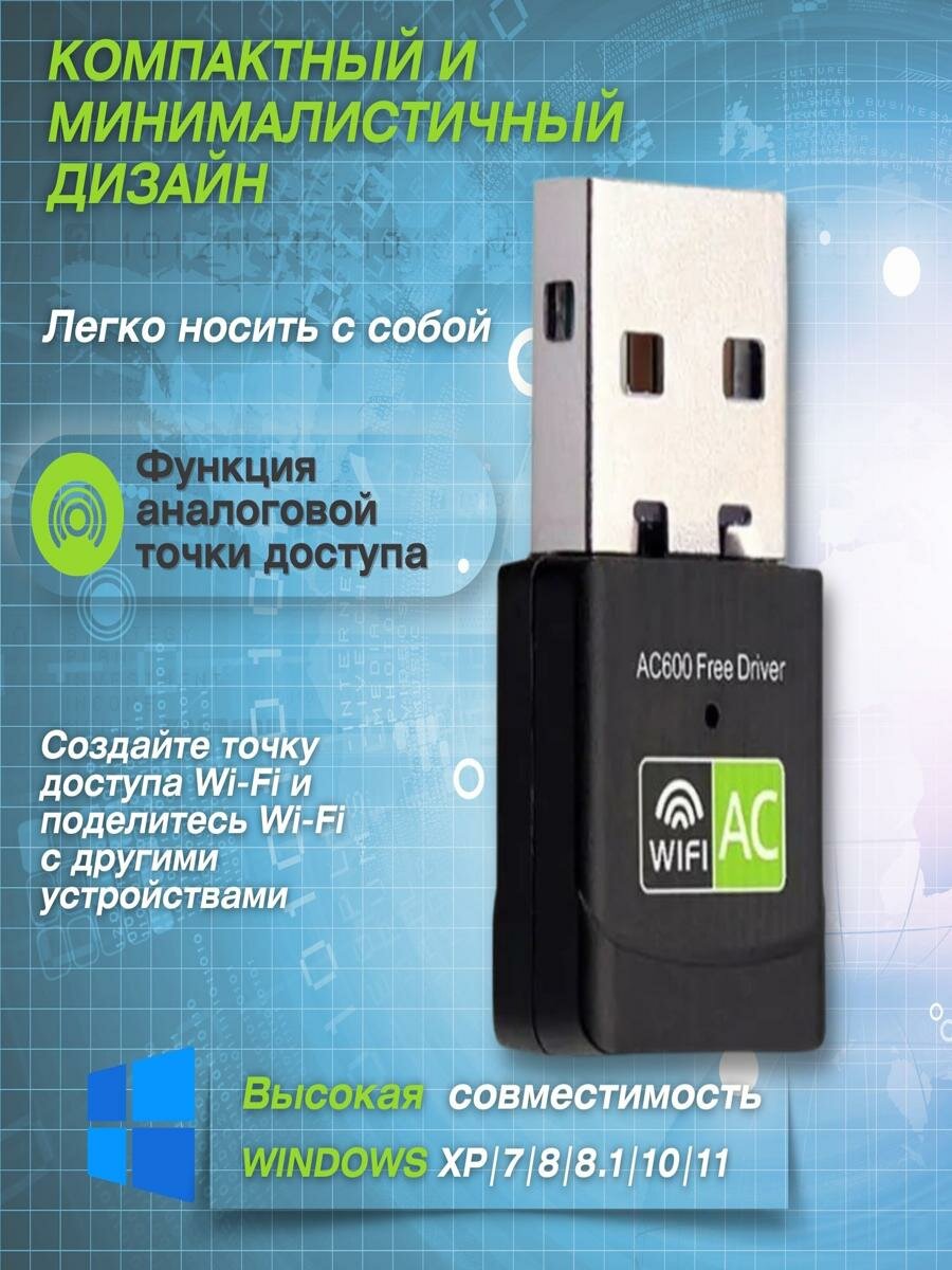 Wifi usb адаптер для компьютера 5 ггц ,600M беспроводной сетевой адаптер wifi для пк Windows XP/Vista/7/8/8.1/10 — фото 1
