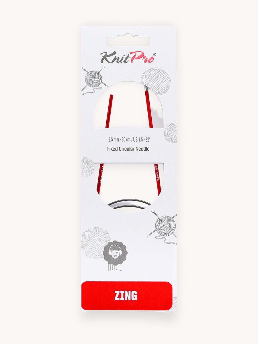 Спицы для вязания круговые 2,5 мм*80 см, алюминиевые, KnitPro Zing (гранатовый)