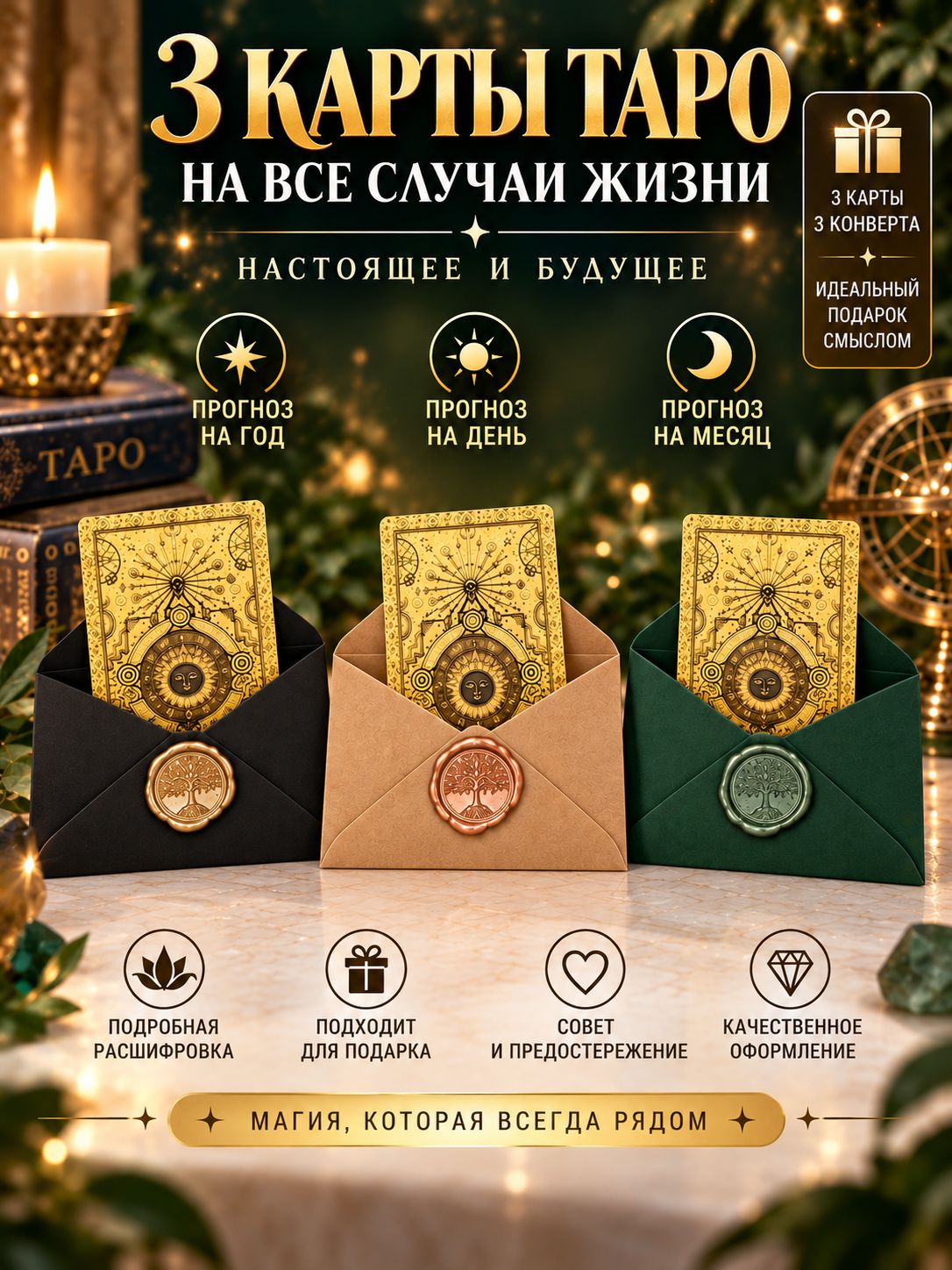 Карты с предсказанием. Подарочный набор. Комплект из 3 штук.