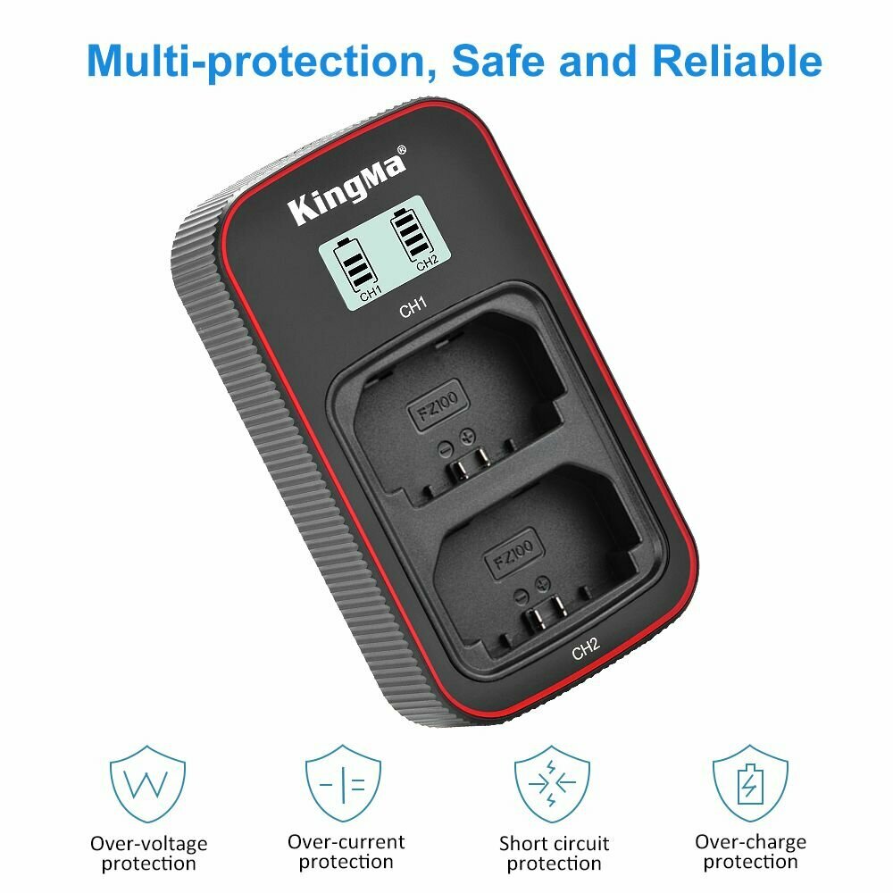 Зарядное устройство Kingma BM058-FZ100, USB, для 2х аккумуляторов Sony NP-FZ100, с дисплеем
