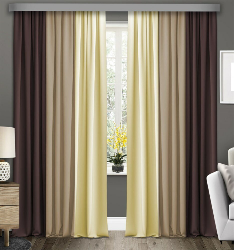 Готовые шторы Габриэль Трио 220х280, 2 шт. венге/беж/сливки