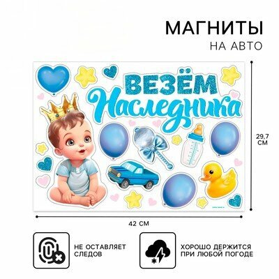 Набор магнитов на авто «Везем наследника», на выписку, 42 см × 29.7 см