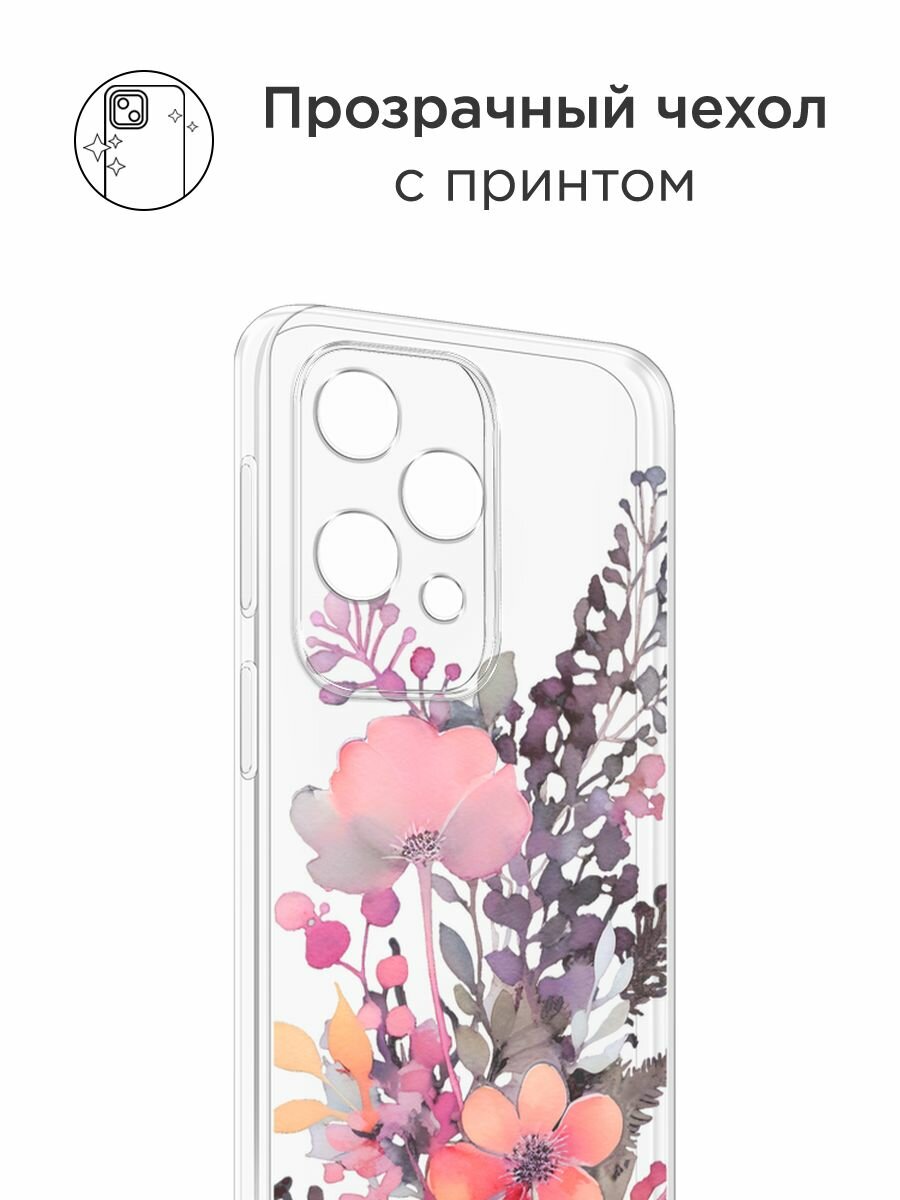 Чехол на Honor Magic 7 Pro / Хонор Мэджик 7 Про с принтом "Лиловые полевые цветы", прозрачный — фото 1