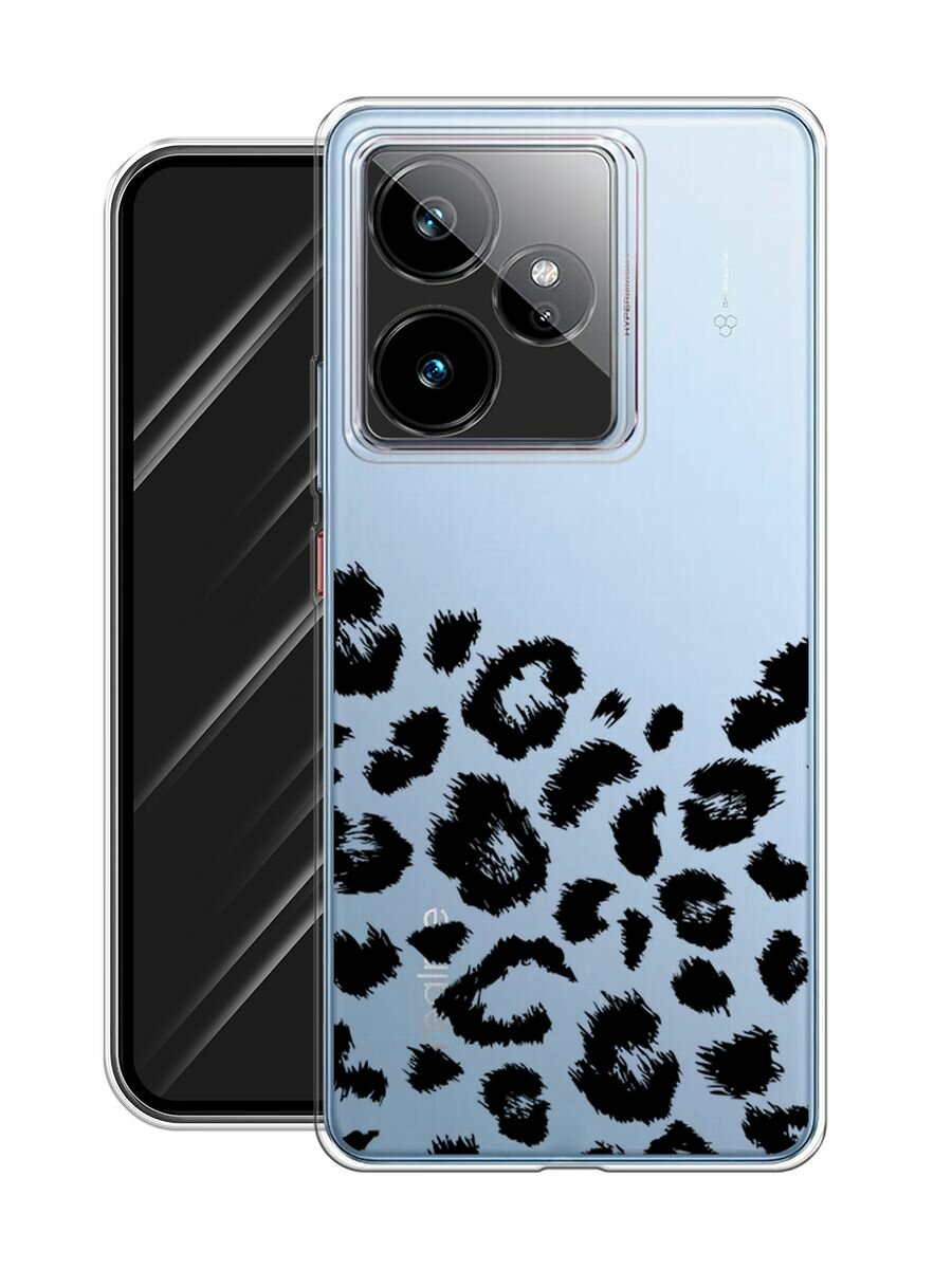 Чехол на Realme GT 7/GT 7T / Реалми GT 7/GT 7T с принтом "Окрас леопарда фон черный", прозрачный — фото 1
