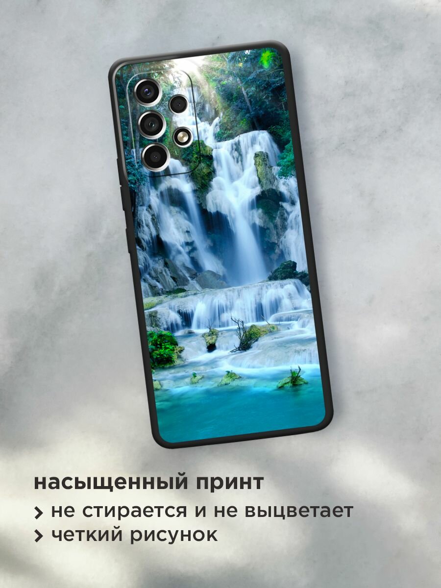 Черный матовый чехол на Samsung Galaxy A53 / Самсунг Галакси А53 с принтом "Водопад 8" — фото 1