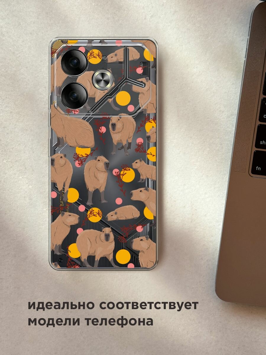 Чехол на Tecno Pova 6 / Текно Пова 6 с принтом "Капибара паттерн", прозрачный — фото 1
