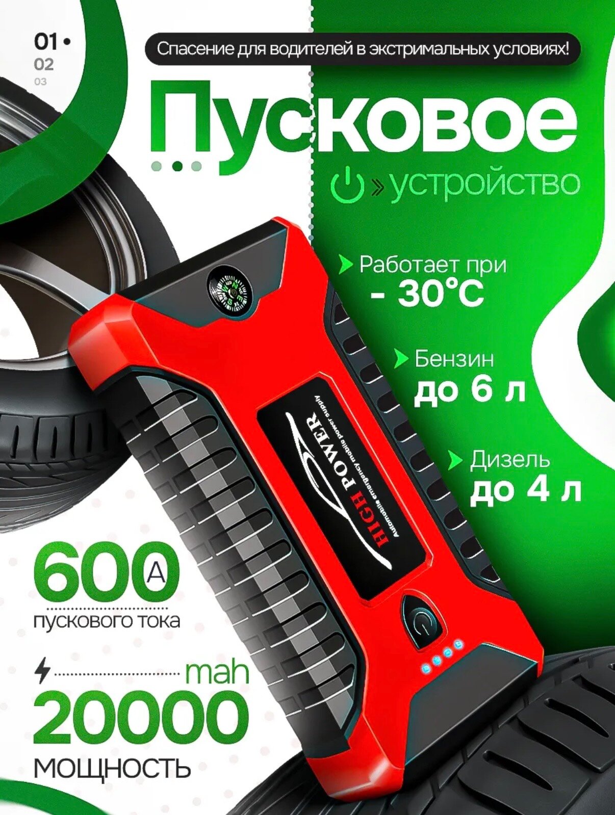 Пусковое зарядное устройство для авто портативное 28000mAh