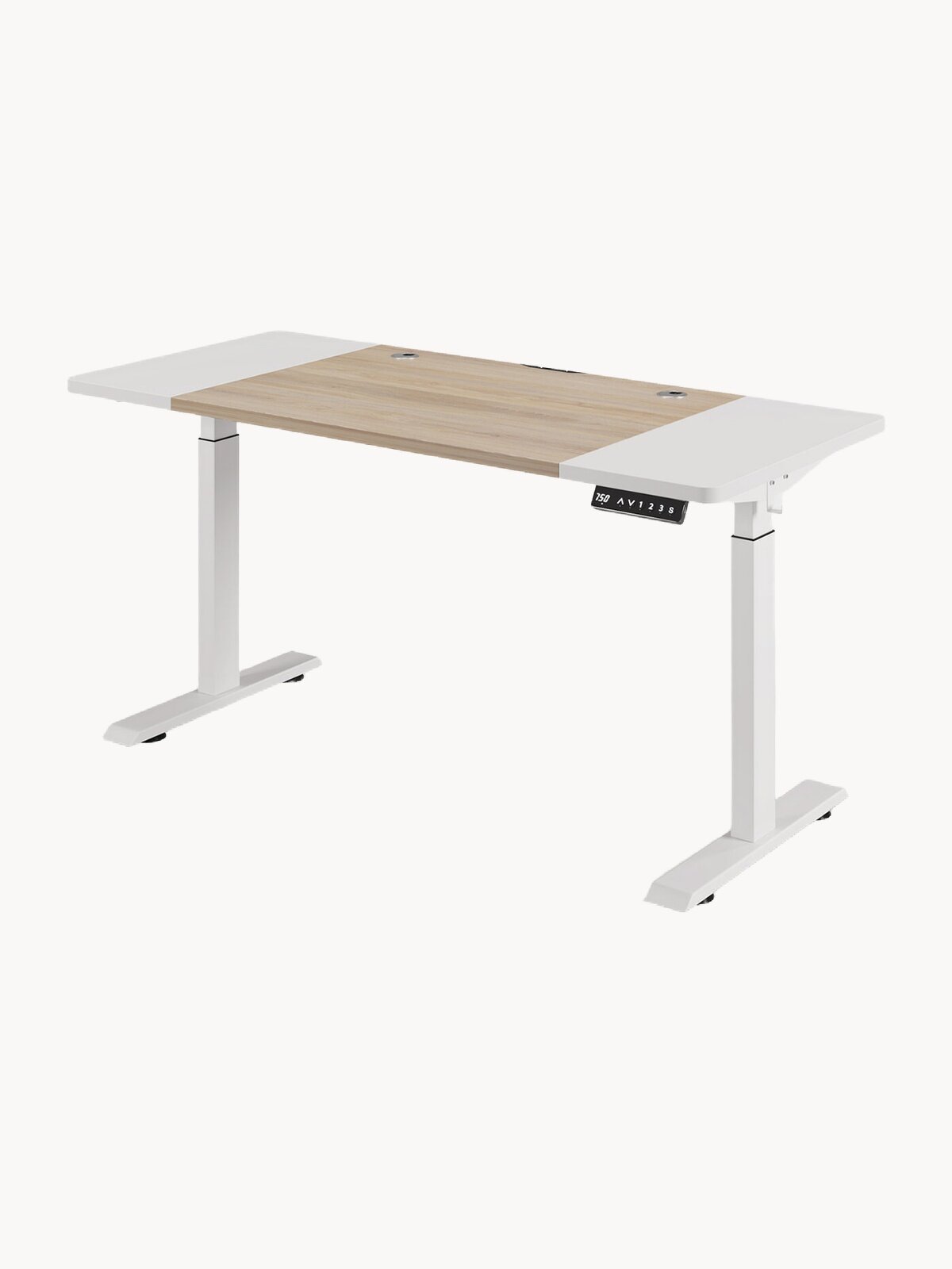 Компьютерный стол, 140 см, 60 см, 71 см, столешница из МДФ, основание из металла, регулировка высоты, белый, светло-бежевый