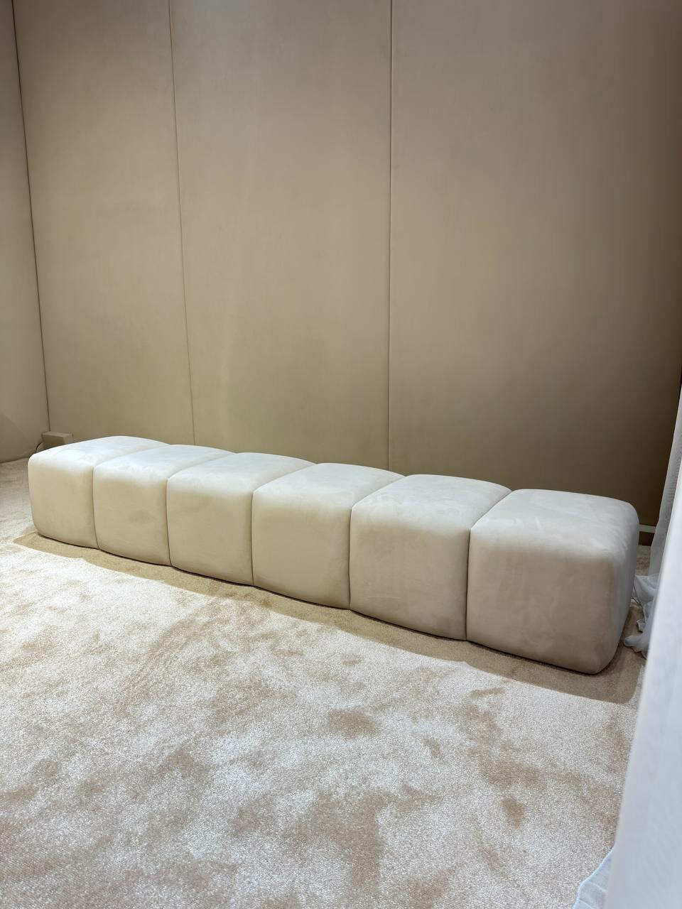 Скамейка-пуфик My Sofa Cloud Line, велюр, секционная, бежевая