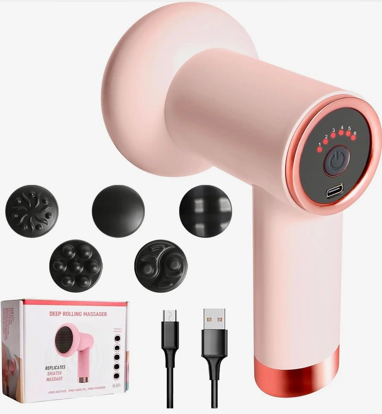 Беспроводной массажер пистолет для тела, с 5 насадками