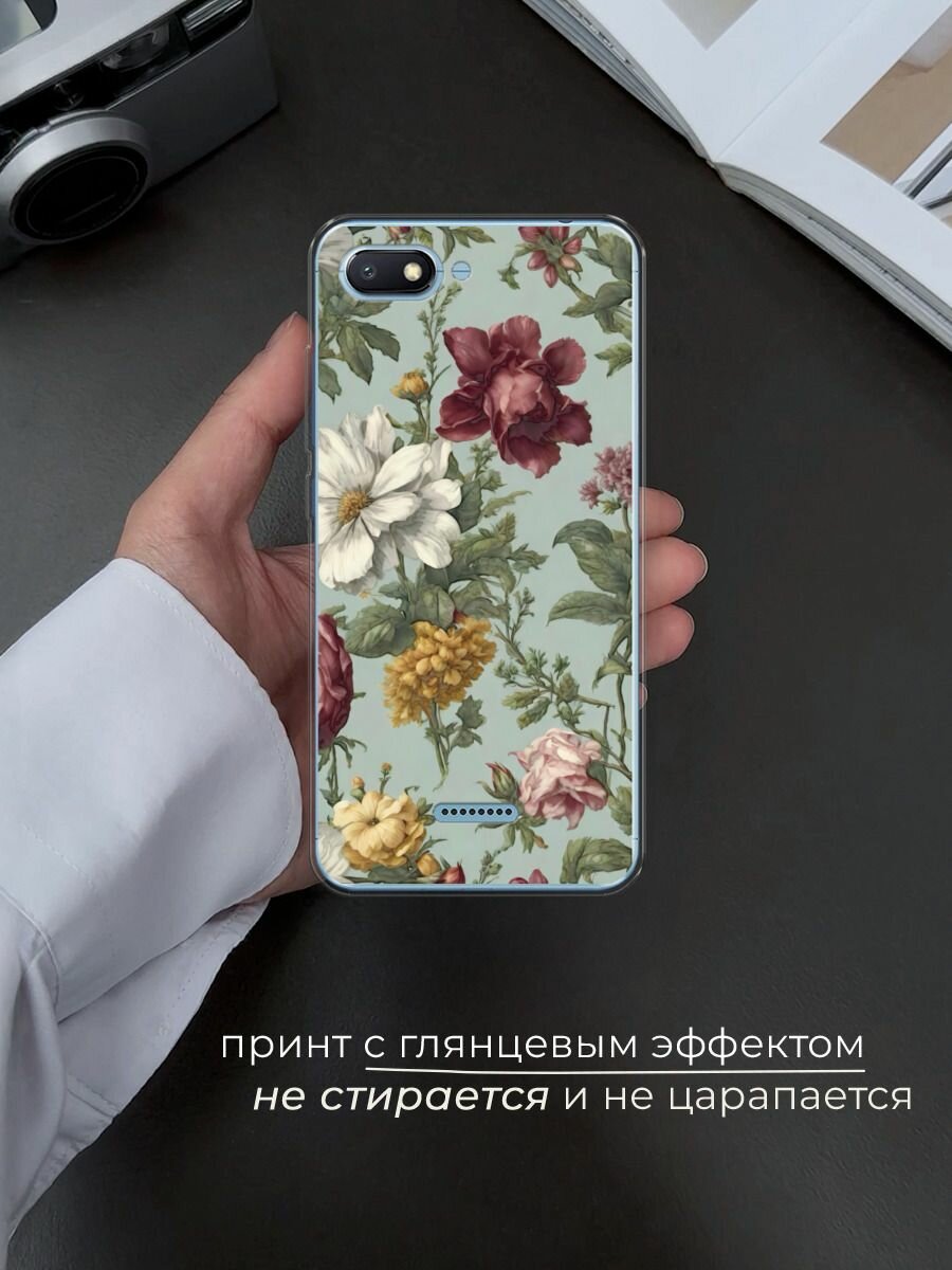 Чехол на Xiaomi Redmi 6A / Сяоми Редми 6А с принтом Акварельные красные цветы — фото 1