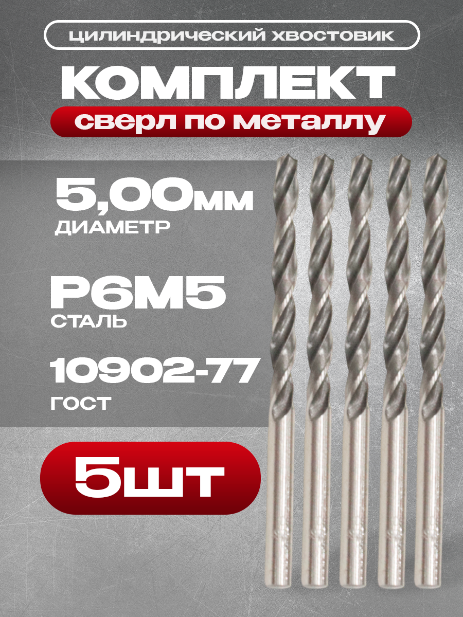 Сверло по металлу 500мм ц/х Р6М5 ГОСТ 10902-77 (Комплект 5шт)