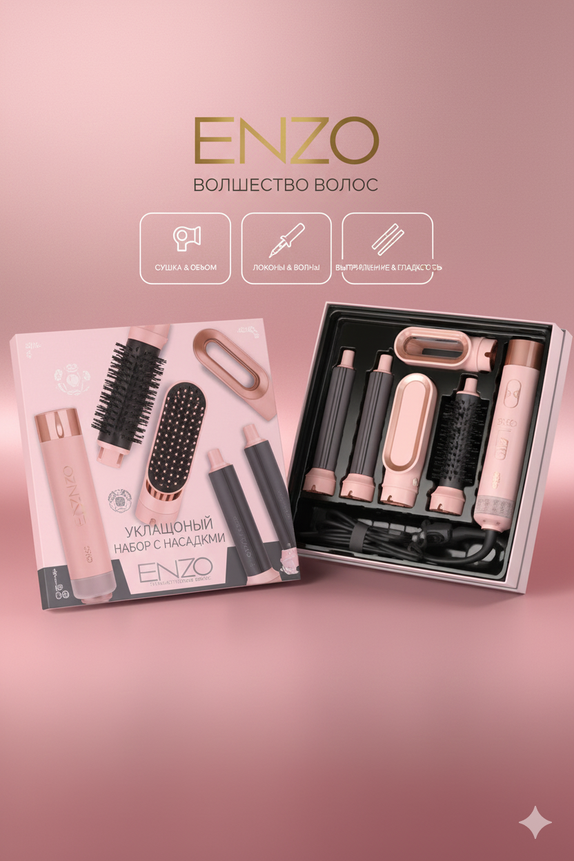 Фен-щетка , для укладки, выпрямления, завивки волос, длина кабеля