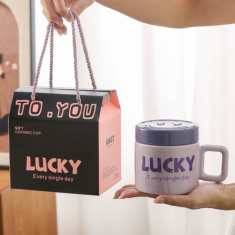 Подарочная коробка Lucky - пурпурная керамическая кружка с крышкой для подарков