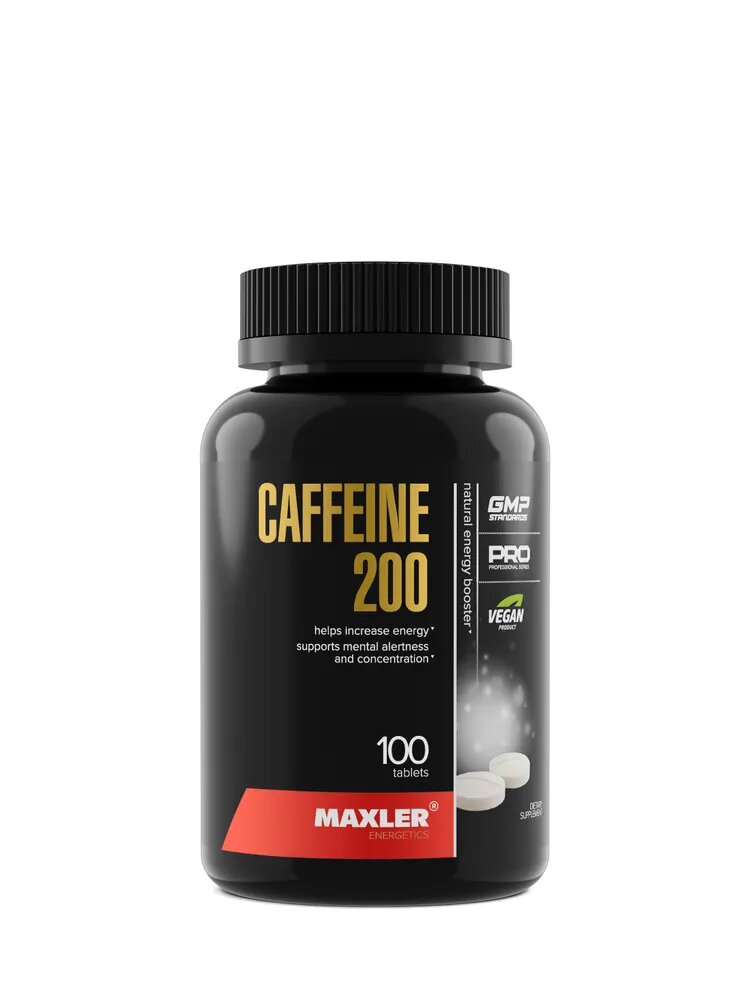 Энергетик спортивный и жиросжигатель Кофеин в таблетках Maxler Caffeine 200мг кофеина 100 шт.