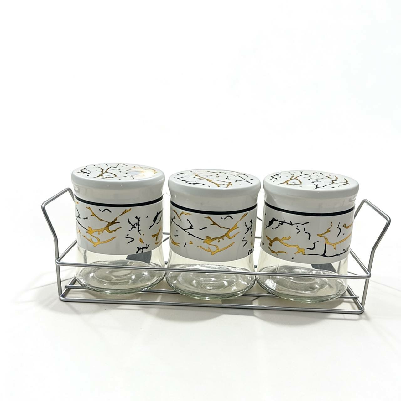 Набор керамических банок для сыпучих продуктов,3 шт, белого цвета для специй с подставкой