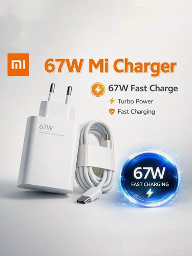 Изображение товара Сетевой адаптер питания 67W Turbo Charge, блок питания для телефона и ноутбука со шнуром Type-C