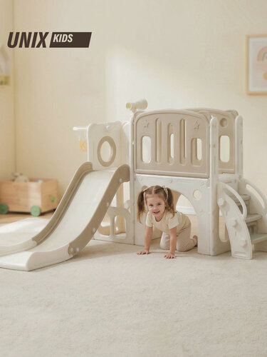 Изображение товара Детский игровой комплекс с горкой UNIX Kids Star / Звезда бежевый для дачи, дома и улицы, игровая площадка для детей и малышей