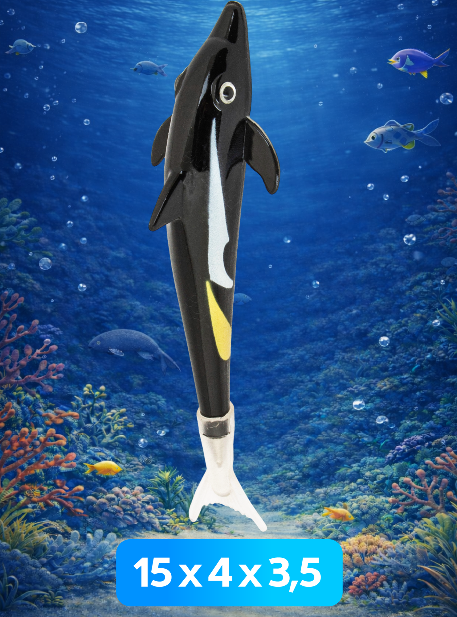 Ручка "Дельфин черный" фигурная, стержень шариковый, синий, подарок девочке, мальчику на 23 февраля — фото 1