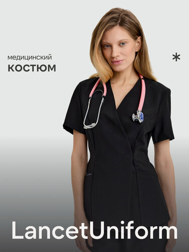 Изображение товара LancetUniform Женский хирургический костюм с топом на завязках черный