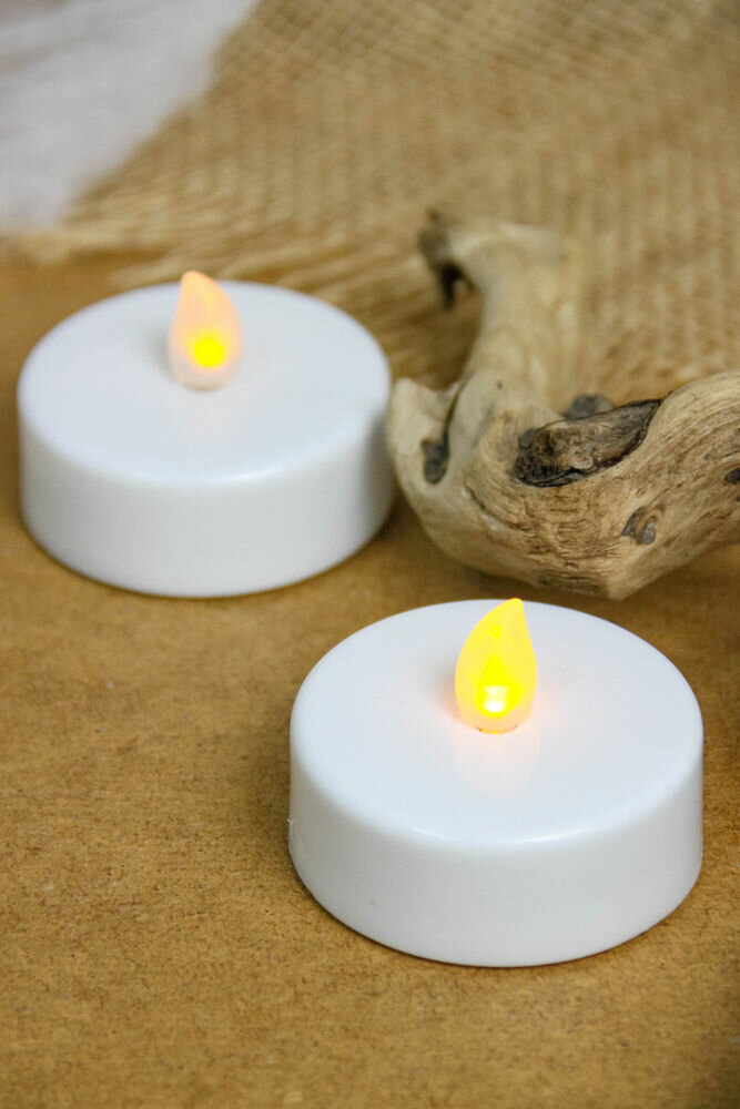 Свечи чайные классические большие - XL, мерцающие, с тёплыми белыми LED-огнями, белые, 5.5 см, 2 шт, Koopman International AX5990200