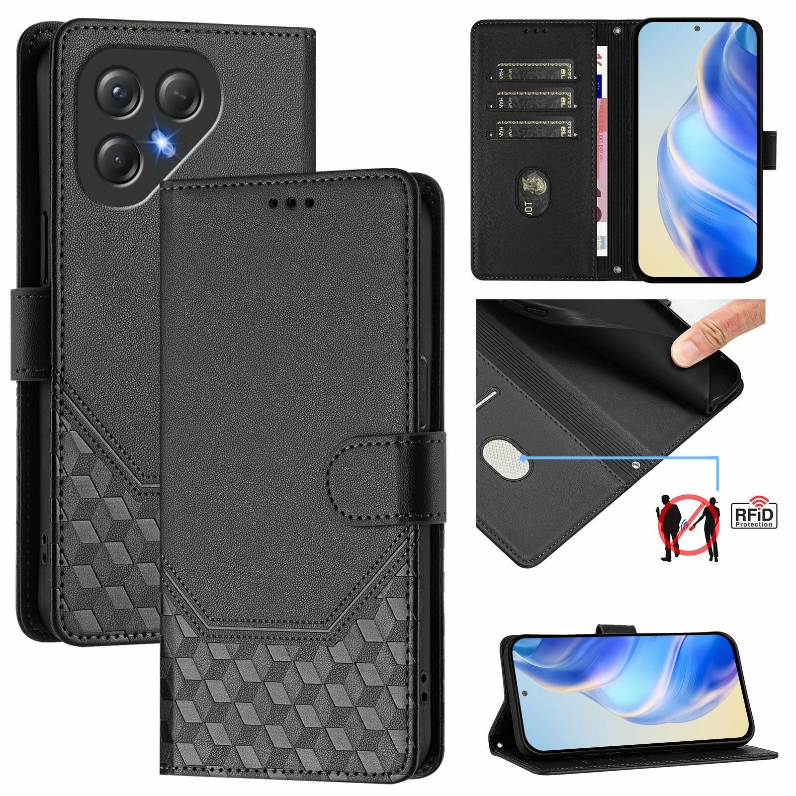 Чехол книжка для Tecno Pova 7 Neo / Текно Пова 7 Нео с блокировкой RFID слот карты стенд магнитный кожаный флип складной защитный чехол