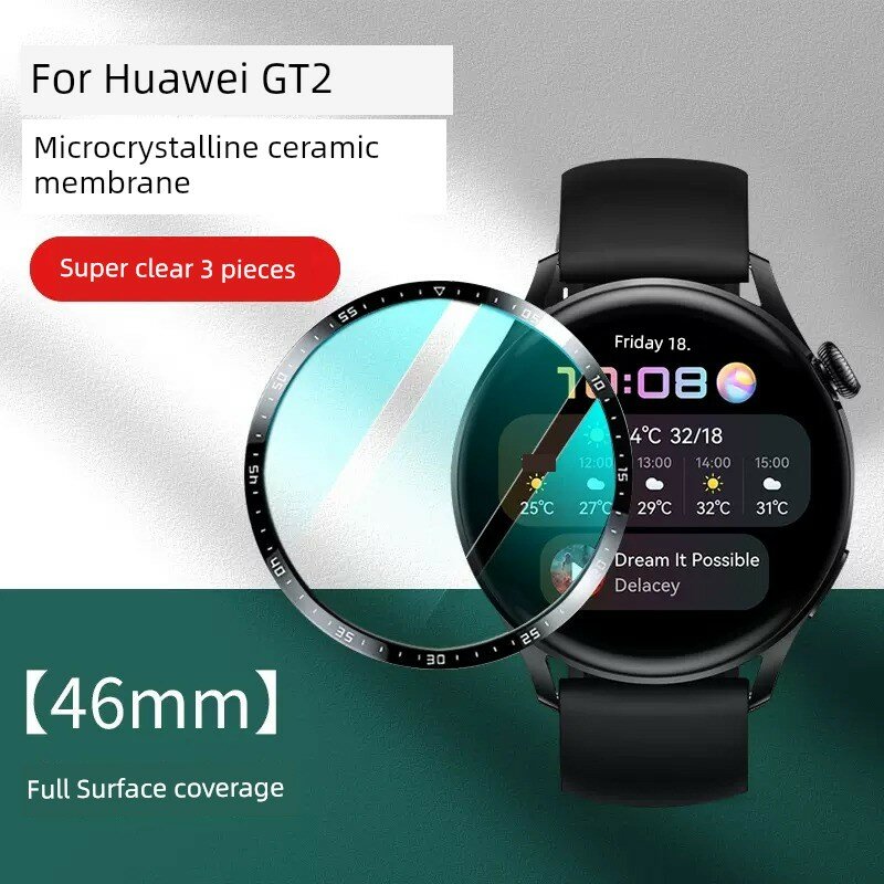 Скрин-протектор из керамики для часов Huawei GT2 46 мм, 3 шт, полное покрытие, ультра-прозрачный, полная клейкая основа