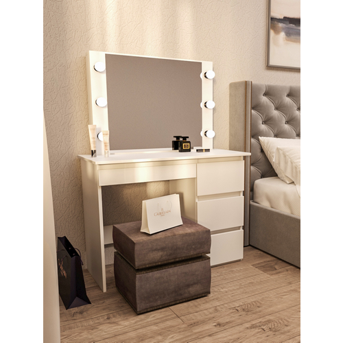 фото Туалетный столик с зеркалом, подсветкой и ящиками sura homegrad, 900х1360х400, белый