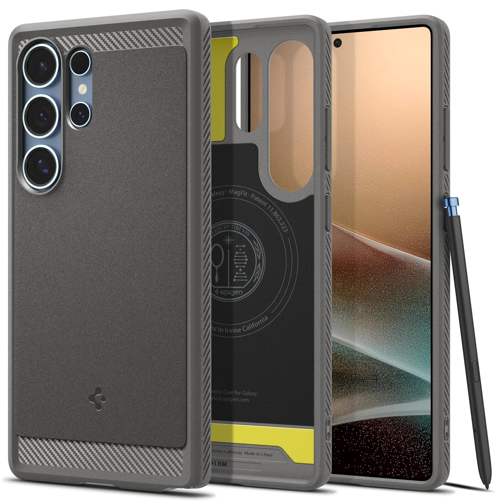 Spigen Rugged Armor MagFit для Samsung Galaxy S25 Ultra Чехол [Быстрая беспроводная зарядка/Магнит для Galaxy], Marble Gray, Rugged Armor MagFit