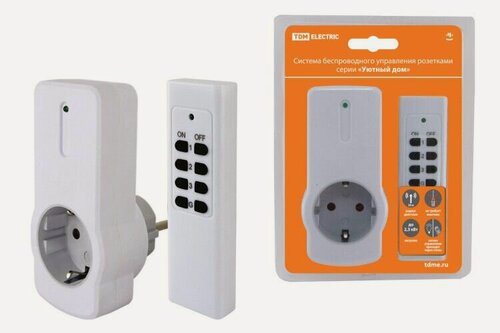 Изображение товара Комплект для беспроводного управления розетками TDM ПУ3-Р1.1 (1 приемник) "Уютный дом" Розетка + пульт 1 шт, белый (комплект 6 шт.)