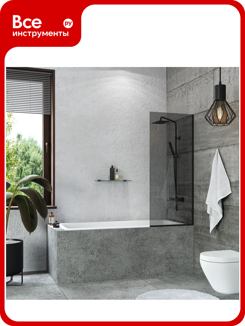 Стеклянная шторка на ванну Mebelvann 1400x500 BLACK BEN_403_BL_T_1400x500