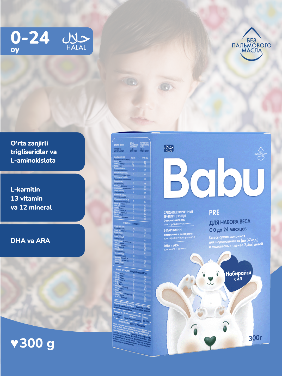 Смесь Babu PRE, для недоношенных детей, с рождения, пребиотики