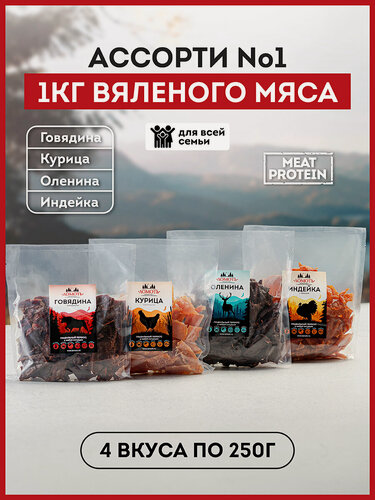 Изображение товара Вяленое мясо Ломоть Ассорти, 1кг, картонная коробка, без сахара, без консервантов