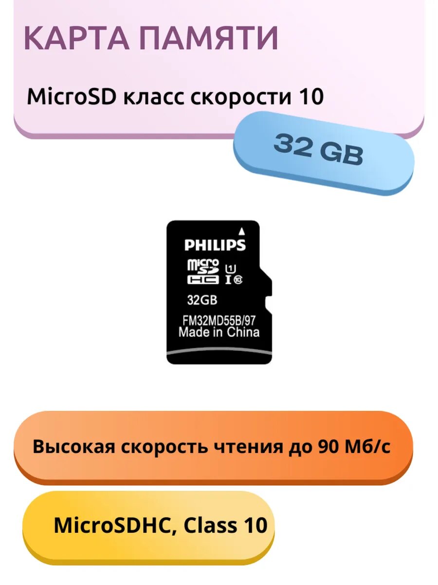 Флеш карта microSD 32GB PHILIPS High Speed microSDHC Class 10 90MB/s — фото 1