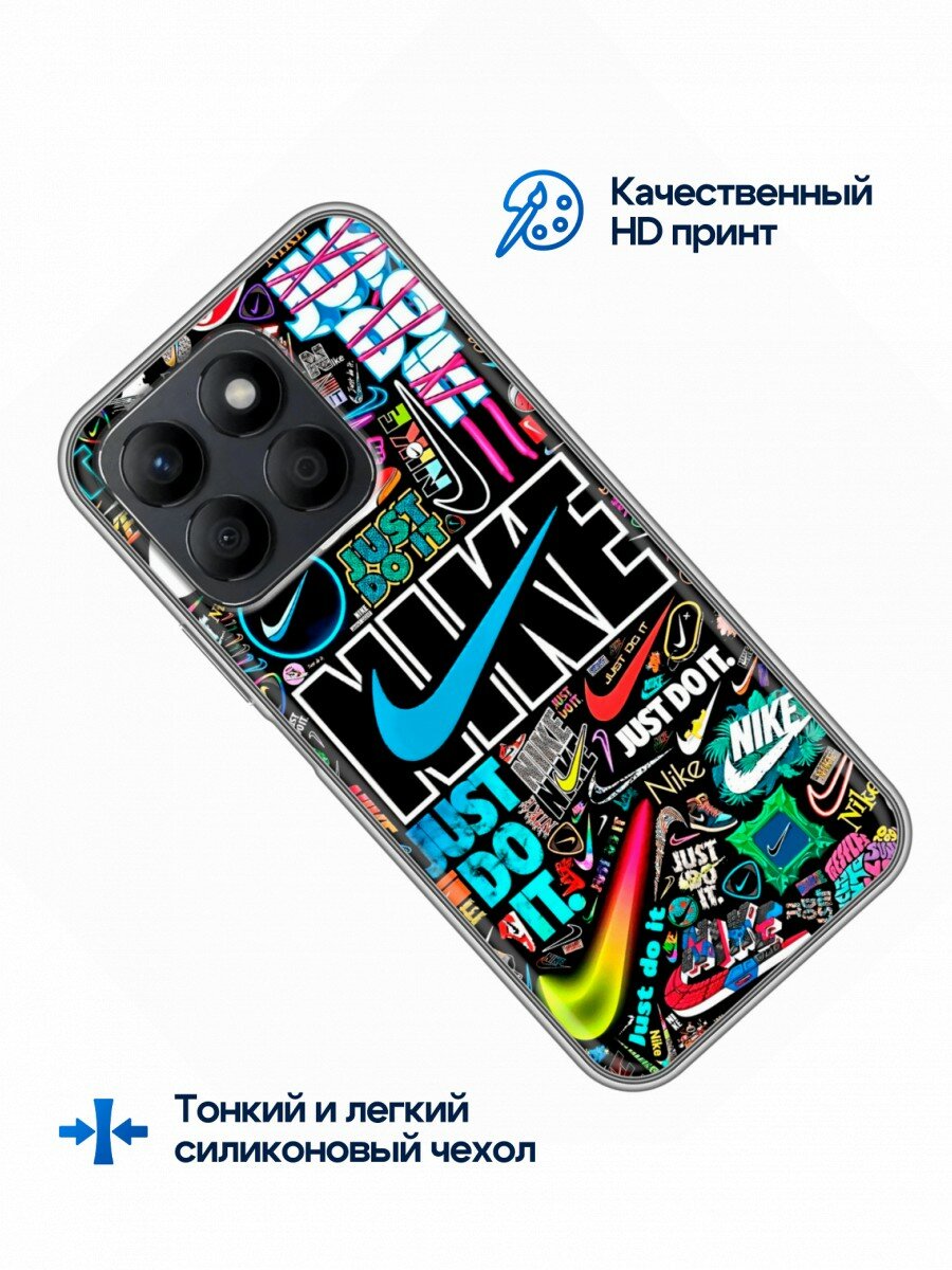 Чехол для Honor X8c с принтом найк nike черный (Хонор Х8с) — фото 1