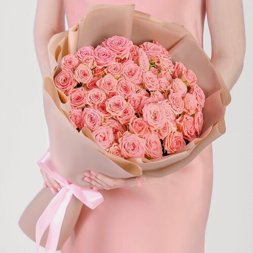 Изображение товара Букет Мегацвет24 Роза кустовая "Лидия", 19 цветов, розовые, под лентой