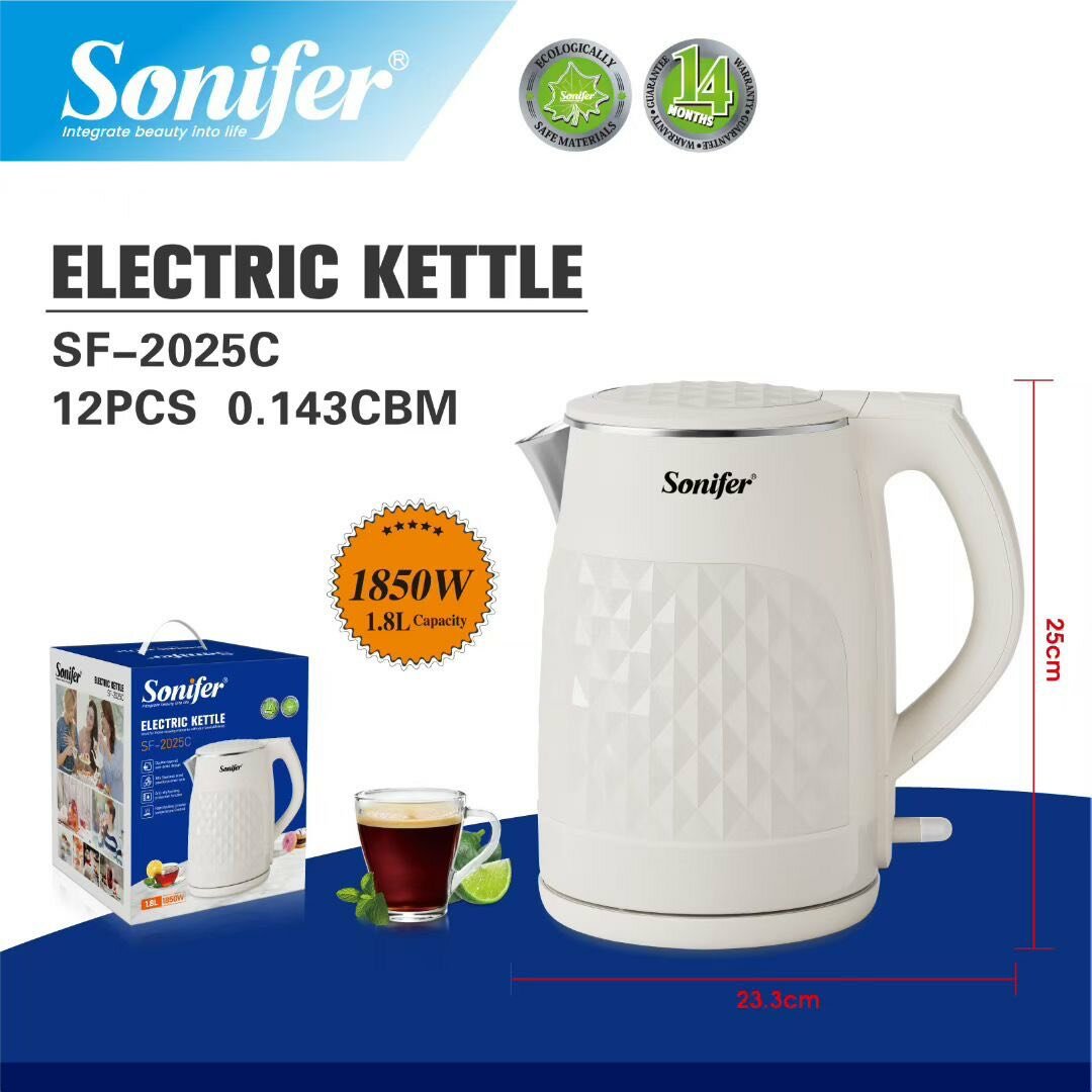 Чайник Sonifer SF-2025C, металл/пластик, 1.8 л, блокировка без воды