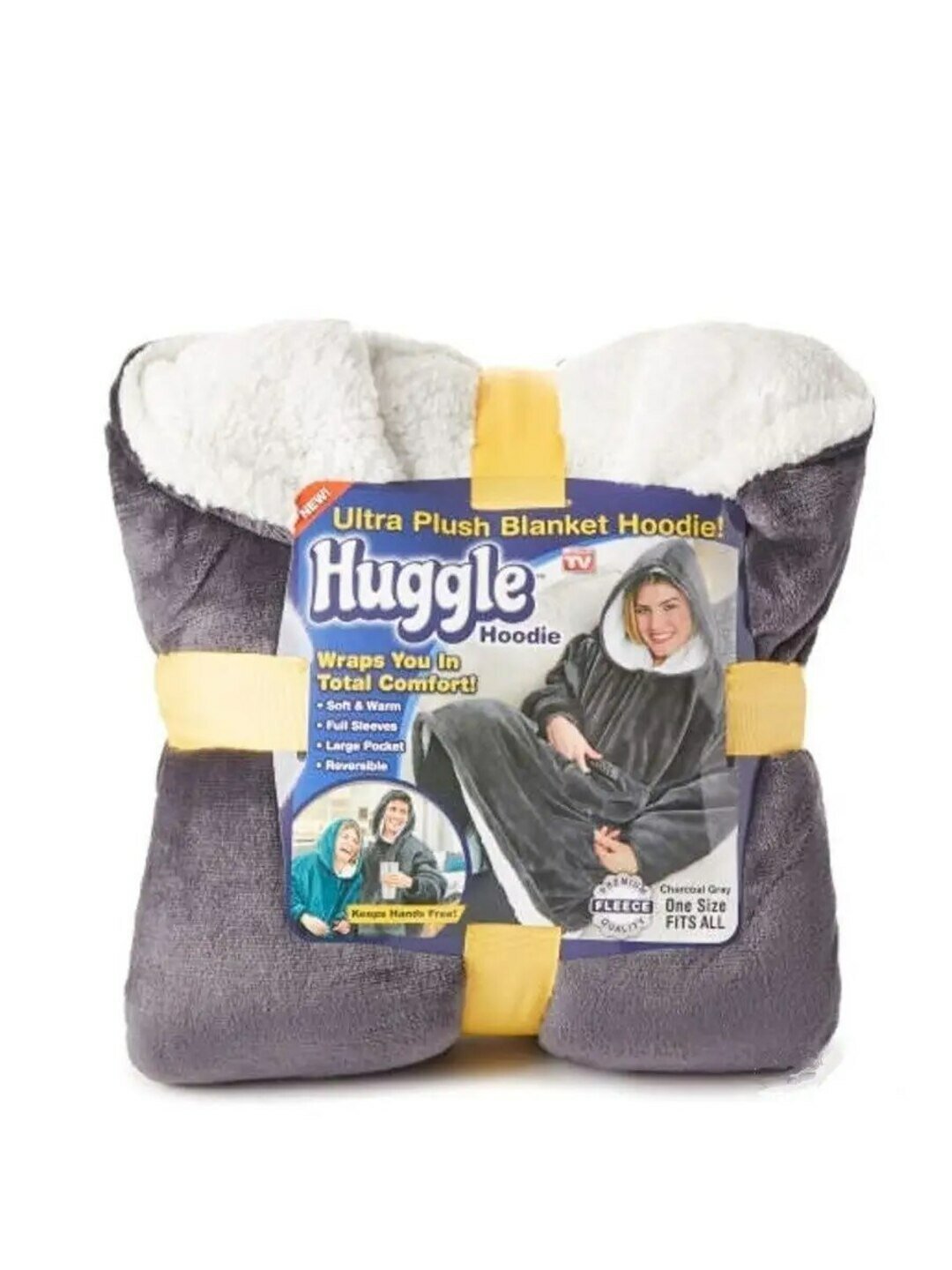 Одеяло-кофта, флис 100%, универсальный размер, с капюшоном и карманом — фото 1