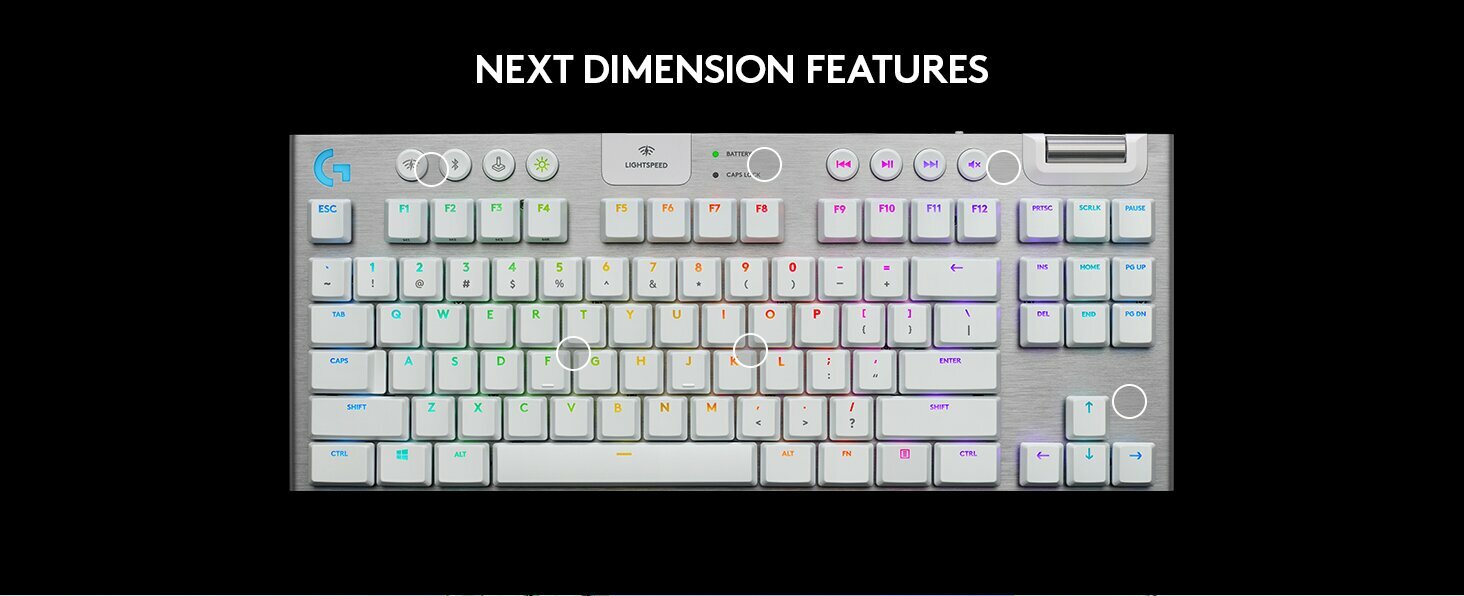 Клавиатура Logitech G915, беспроводная, игровая, 2,4 ГГц/BT, white, TKL, Low-Profile — фото 1
