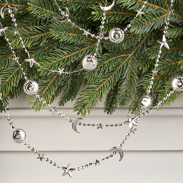 Бусы на елку Vintage - Sun and Moon 270 см серебряные пластиковые