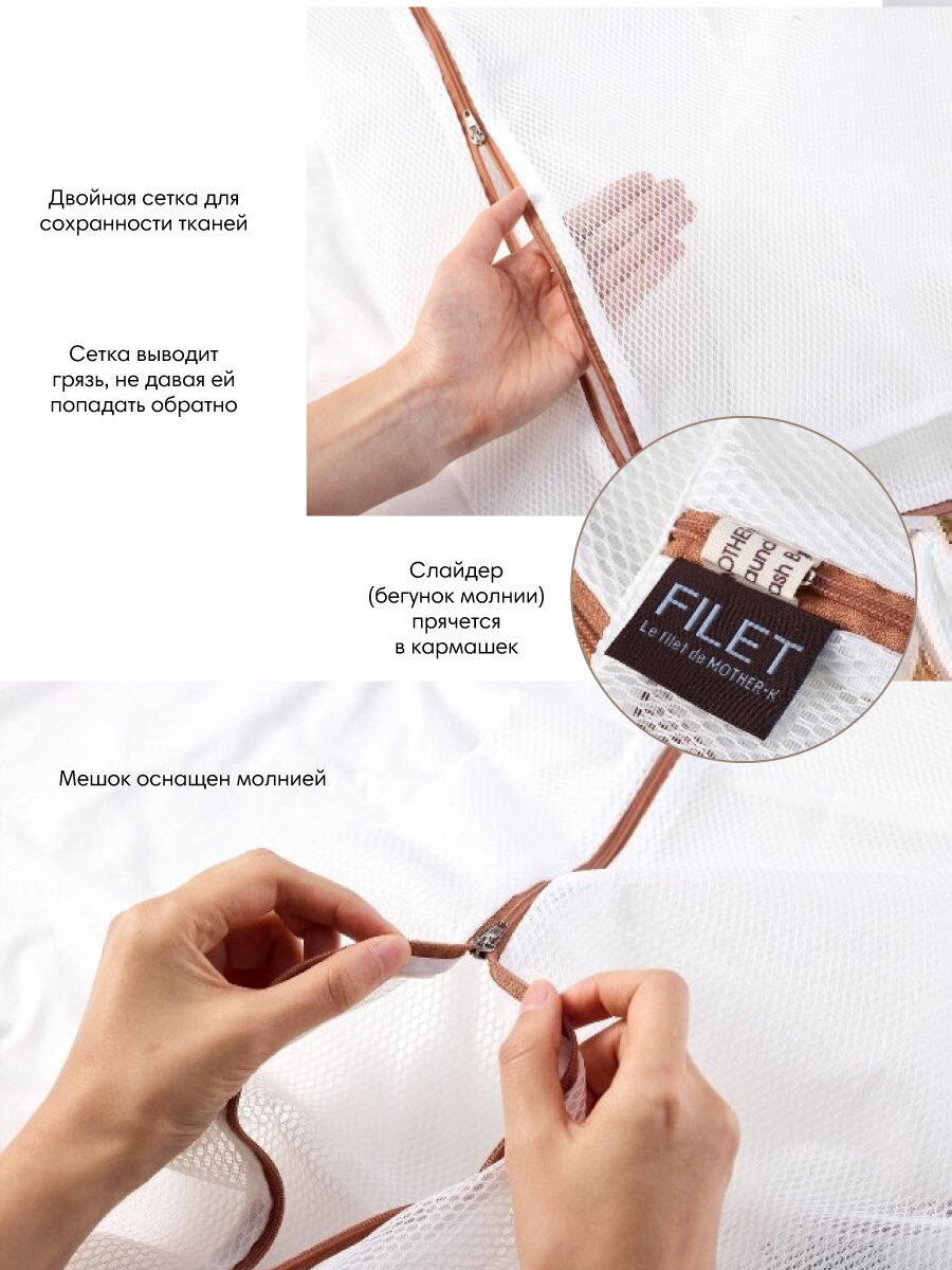 Mother-K Мешок для стирки одежды, размер Small, на молнии, двойная сетка — фото 1