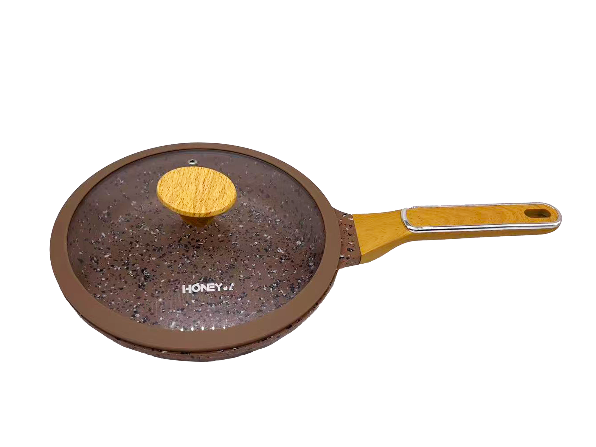 Сковородка для жарки с гранитным покрытием 24 см c крышкой антипригарное коричневый цвет от бренда HORNEY