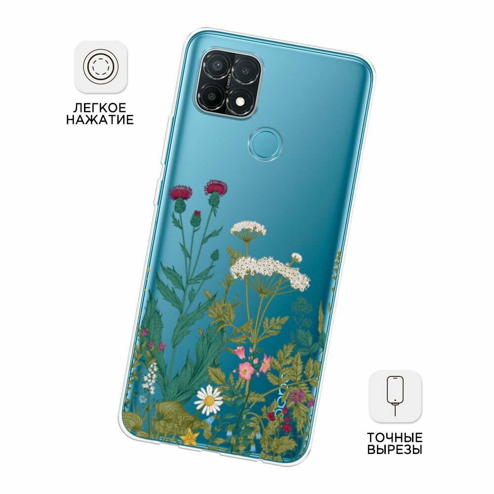 Чехол на Oppo A15/A15s / Оппо А15/A15s с принтом "Дикие полевые цветы", прозрачный — фото 1