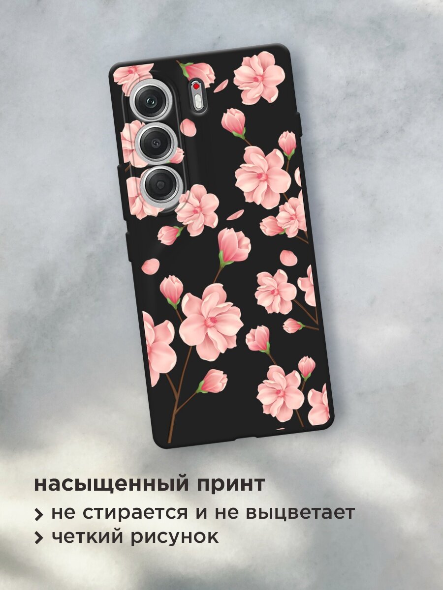 Черный матовый чехол на Tecno Camon 40 / Текно Камон 40 с принтом "Весенние бутоны" — фото 1