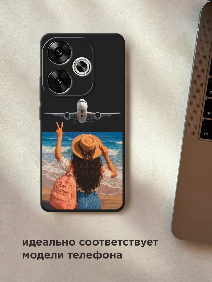 Черный матовый чехол на Xiaomi Redmi Turbo 3 / Редми Турбо 3 с принтом "Bon Voyage" — фото 1