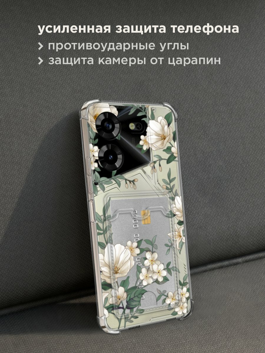 Чехол на Tecno Pova 5 (Техно Пова 5) с картой и принтом "Нежная цветочная рамка 1" — фото 1