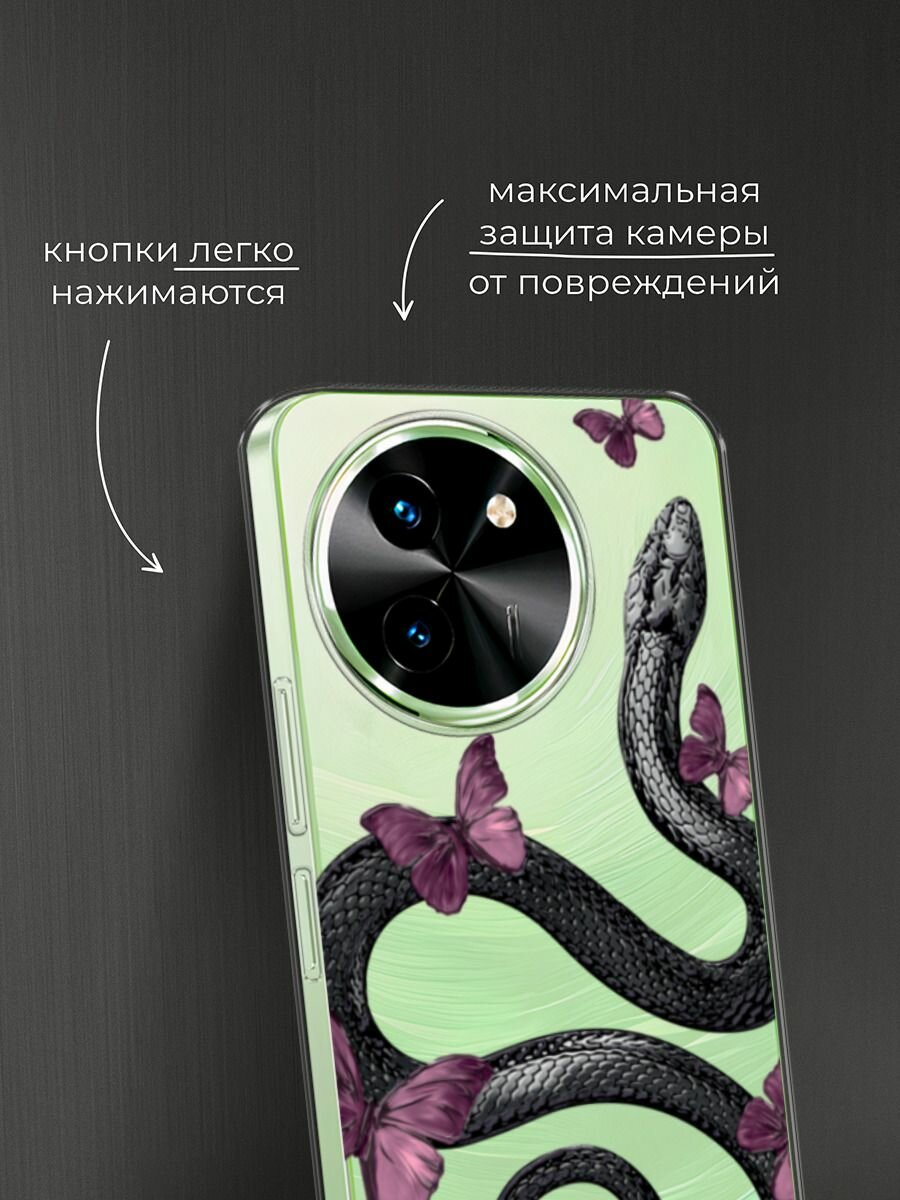 Чехол на Vivo T3x/Y38 5G / Виво Т3х/Y38 5G с принтом "Snake and butterflies 2" — фото 1